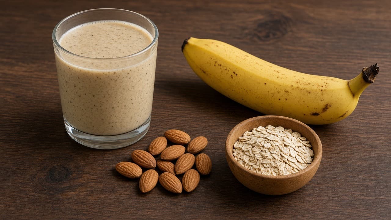 A banana shake with oats and almonds